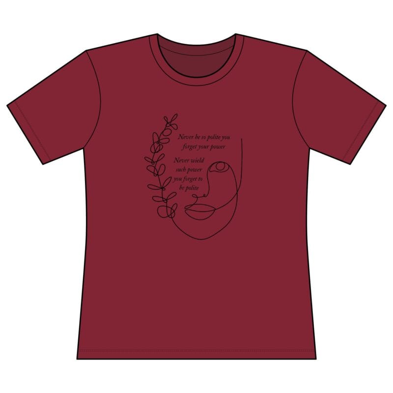 Women's Inspirational Line Art Tee — "Never be so polite you forget your power"
