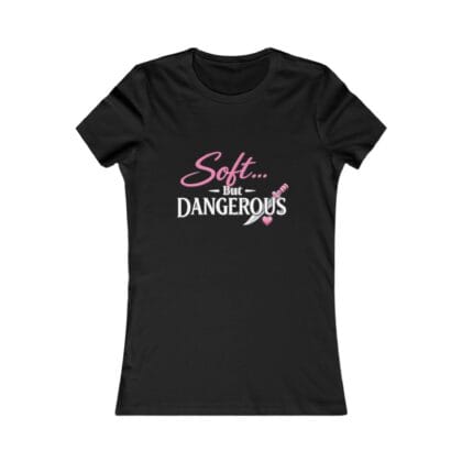Soft but Dangerous graphic tee | Women's black fitted t-shirt, dagger and rose design - Image 1