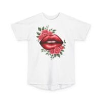 Red Rose Kiss Graphic Tee - Floral Lips Urban T-Shirt - Image 1