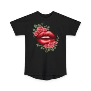 Red Rose Kiss Graphic Tee - Floral Lips Urban T-Shirt