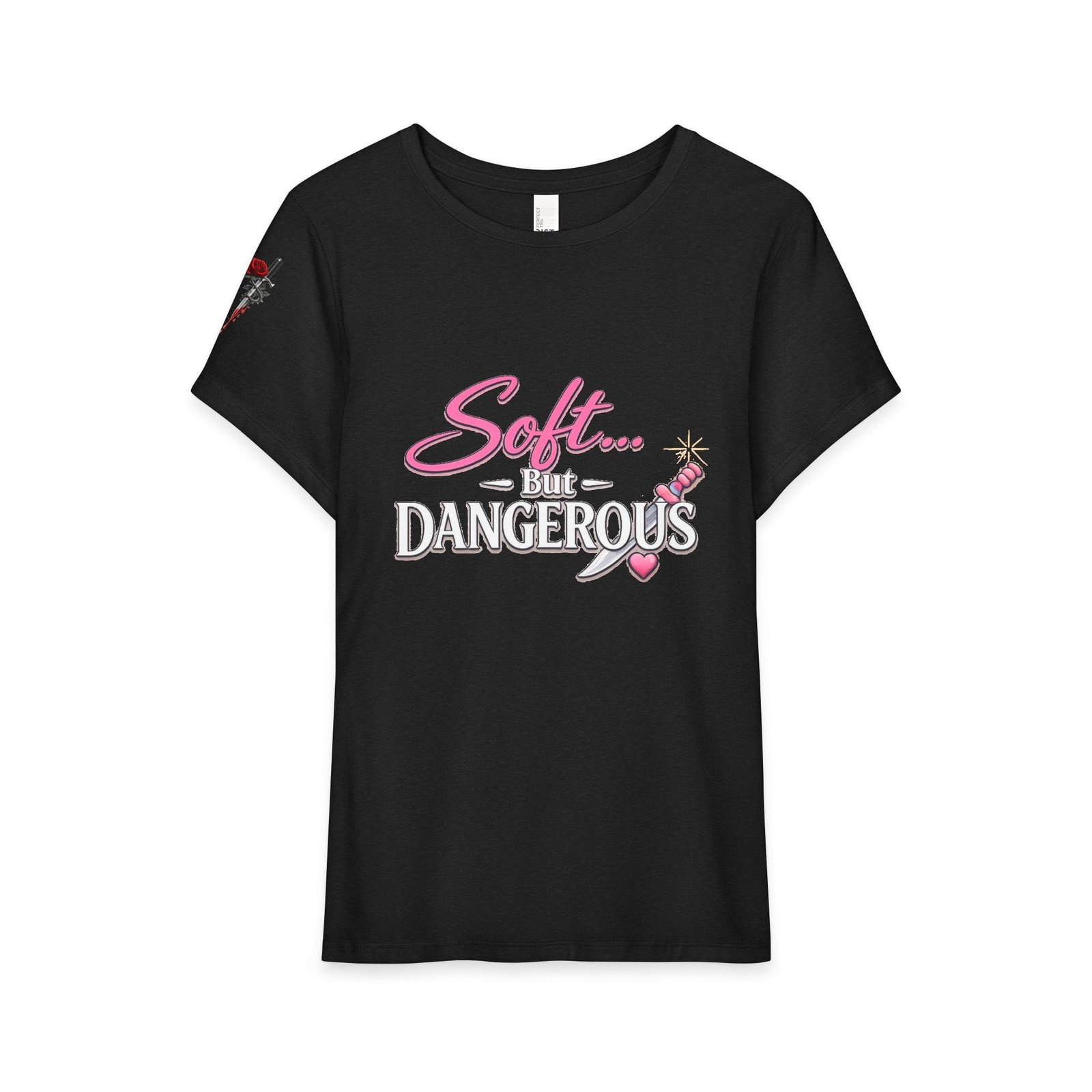 Soft But Dangerous Women’s Tee — Cute Pink Script Graphic Shirt - Image 1