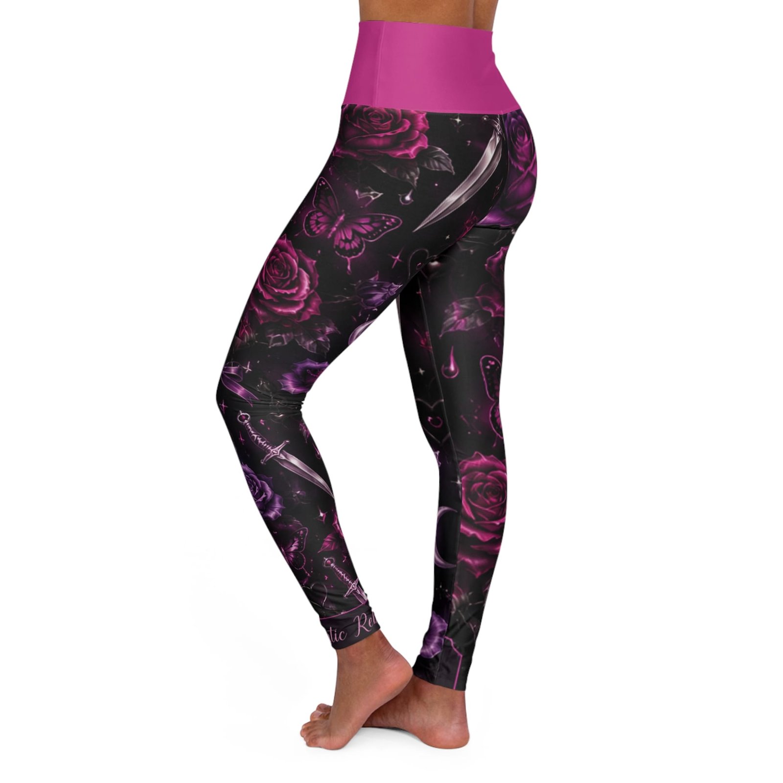 Yoga Leggings — 'Soft but Dangerous' Gothic Rose High-Waist Leggings - Image 3